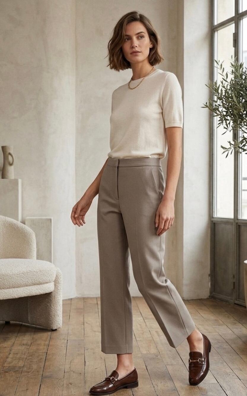 Loulou Studio Sofe Cropped Trouser in Khaki FR 36 US 4